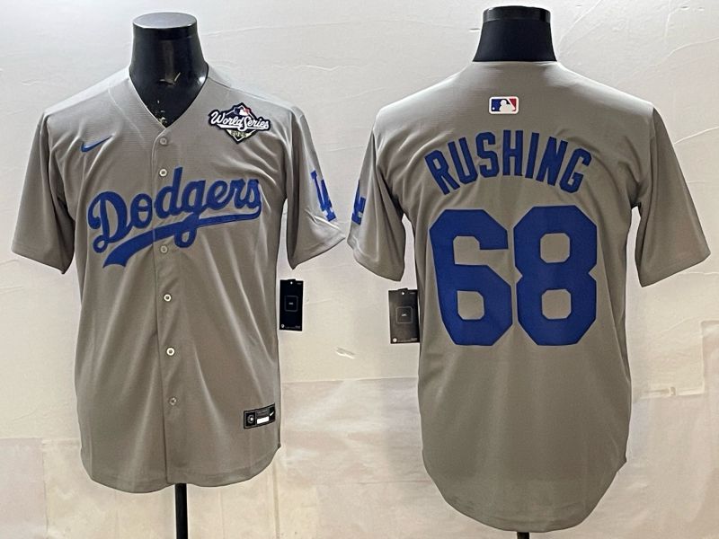 Men Los Angeles Dodgers #68 Rushing Grey Game 2026 Nike MLB Jersey 008